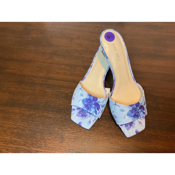 Nine West Floral Heels Slides Heeled Sandals Women's Size 8.5M Blue Purple - Picture 1 of 9